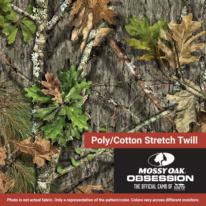 Poly / Cotton / Spandex Stretch Twill - 7oz - Mossy Oak NWTF Obsession - 55/56"